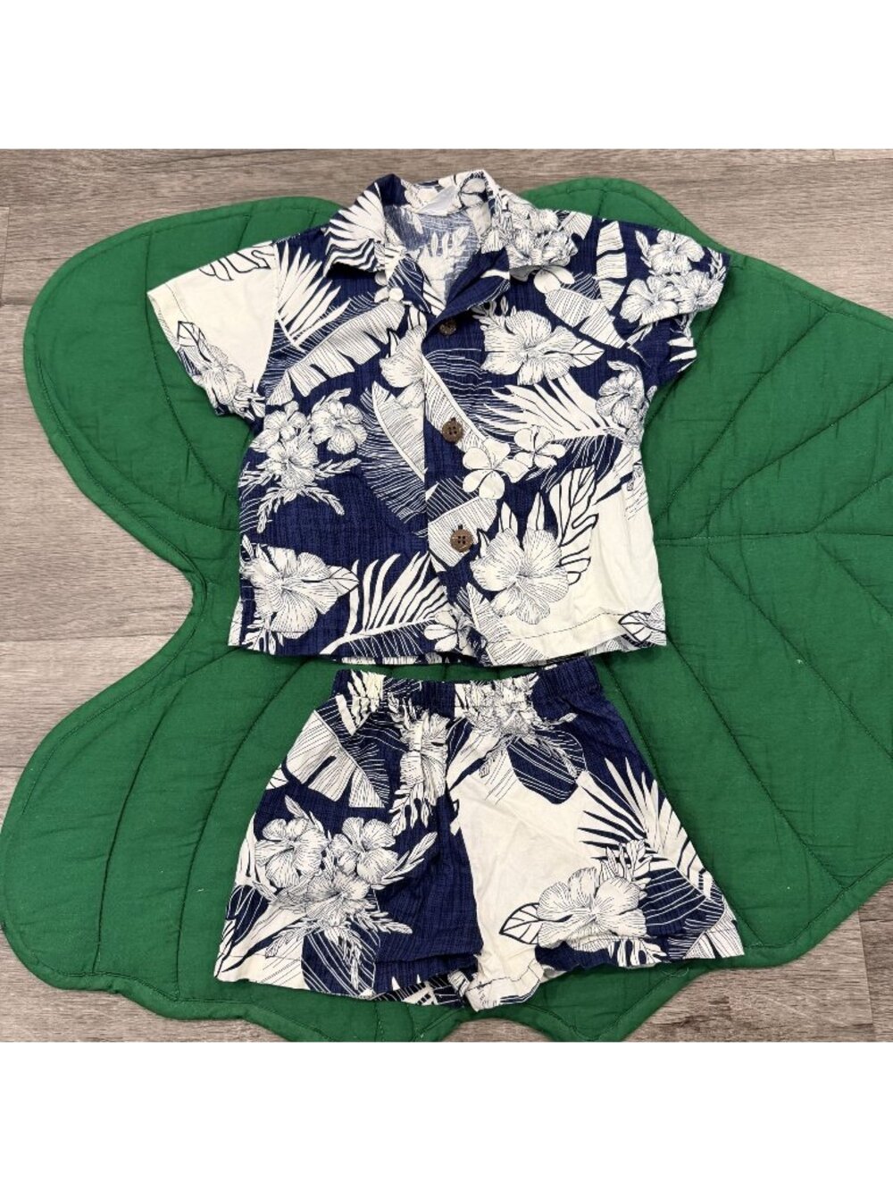 Favant Hawaii Toddler Boys 2 Blue White Hawaiian Shirt Shorts Set Aloha